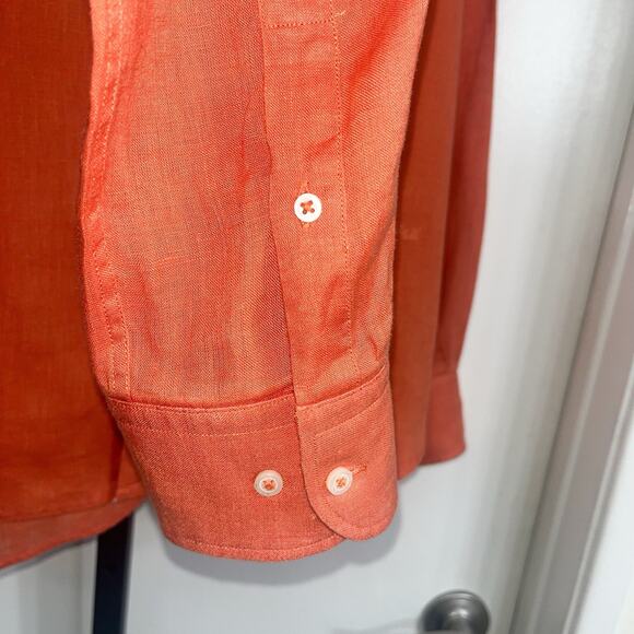 Porter & Ash Mens 100% Linen Flip Cuff Button Down Shirt - Orange, Size L - Picture 4 of 9